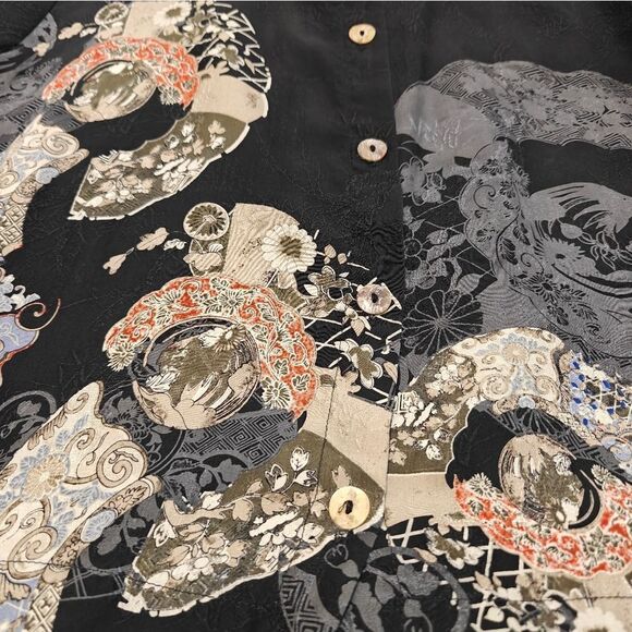 Citron Santa Monica 100% Silk Black Oriental Patterned Blouse Sz XL - Picture 7 of 10